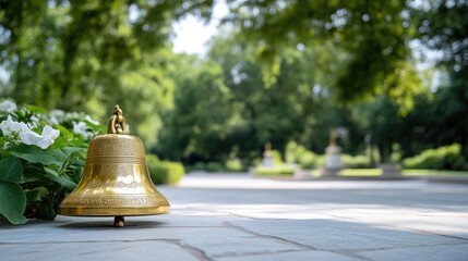 Golden bell in a park setting