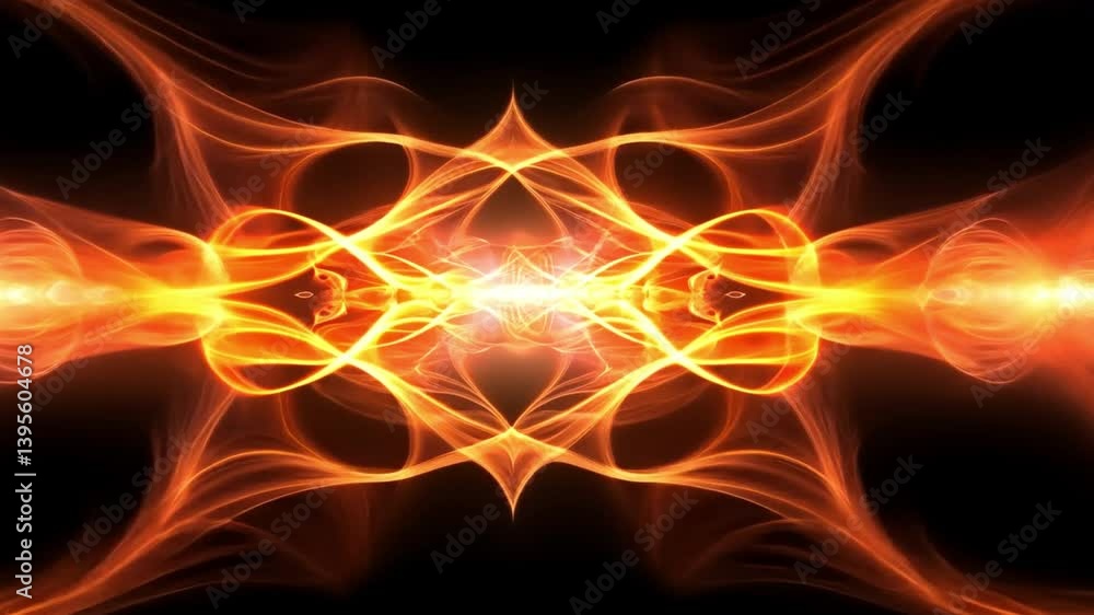 Poster vibrant abstract design featuring swirling orange and yellow lines against black background, creatin