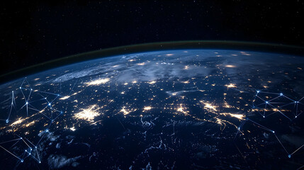 Obraz premium Earth At Night From Space With City Lights