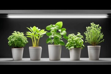 A shelf with rare indoor plants under a grow light setup