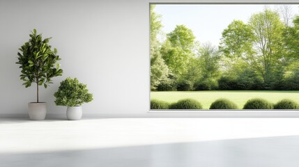 Indoor Plants Lush Greenery Minimalist Style High Resolution Photography Wide Shot View Potted Foliage Peaceful Scene Verdant Garden Background Serene White Mood Ideal Home Decor