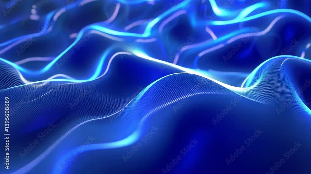 Poster mesmerizing abstract blue waves with smooth, flowing texture illuminated by soft light evoke sense o