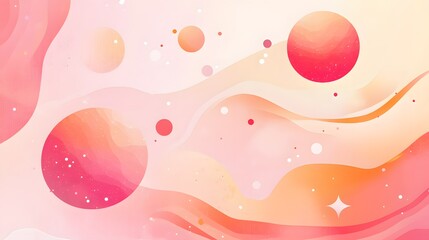 A vibrant abstract design of swirling pink and orange planets and nebulae.