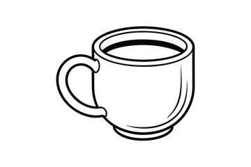 Line art design of a classic ceramic coffee mug with a round handle.eps