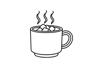 Line art design of a mug with marshmallows floating inside.eps