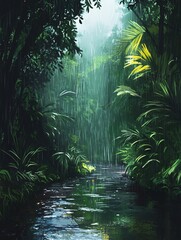 Rainy Day in the Rainforest: A Lush, Tropical Scene