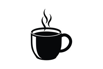 Silhouette art design of a classic coffee mug with steam rising above.eps