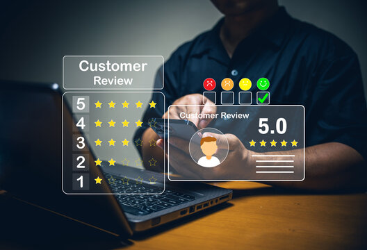 Customer feedback action online business environment digital review content interactive platform user experience concept