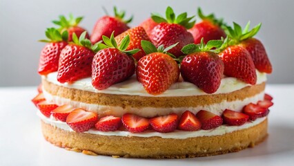 Delicious Strawberry Cake: Close-up of Luscious Layers & Fresh Berries