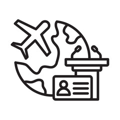 MICE tourism icon outline collection in black and on white background