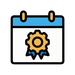 Calendar with Award Gear Badge Icon Design