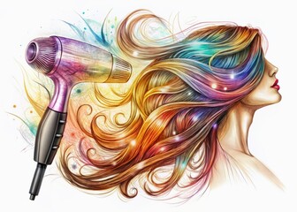 Double Exposure Hair Dryer & Hair Styling Tools: Artistic Stock Photo