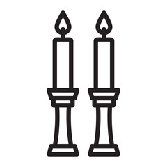 Shabbat candles icon outline collection in black and on white background