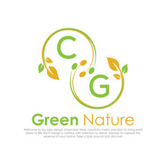 initial monogram logo for Green nature With circle shape creative design.

