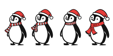 Cute Cartoon Penguin Collection – Winter Holiday, Snow Fun, and Summer Beach Clipart Set for Kids Designs and Seasonal Decorations.