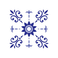 ceramic tile pattern, Porcelain decorative background design, blue and white floral decor vector illustration