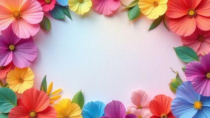 Equality-themed floral frame. Rainbow spectrum with petals. Pride Month card layout. Soft and colorful artistic vibe.