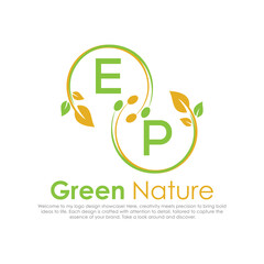 initial monogram logo for Green nature With circle shape creative design.

