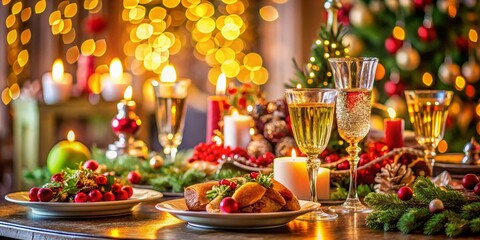 Elegant Festive Table Setting with High Depth of Field - Holiday Dinner Decor