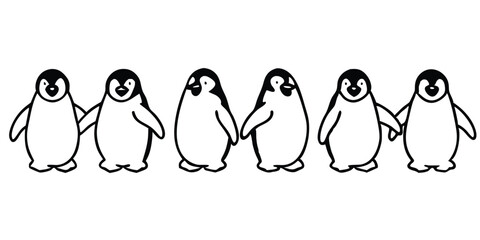 Penguin Vector Collection – Stylized Emperor Penguins Walking, Swimming, and Grouped in Arctic Wildlife Scene.