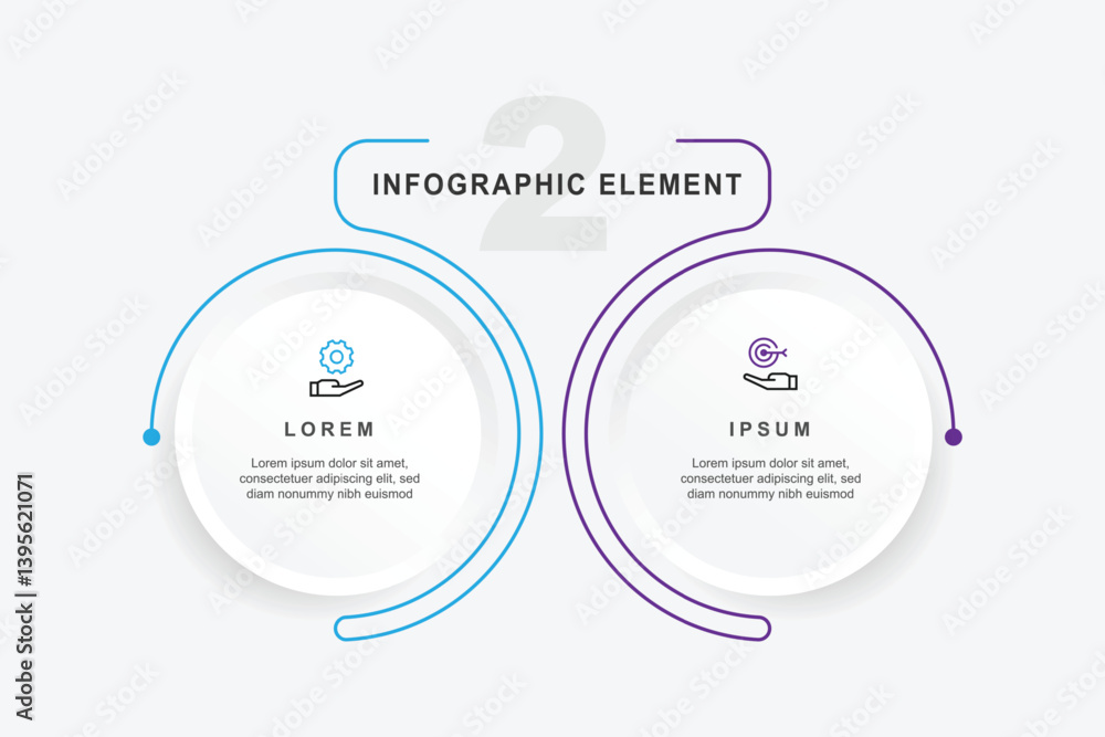 Aufkleber 2 step infographic template element. Timeline process with line circles concept suitable for business information and banner presentation