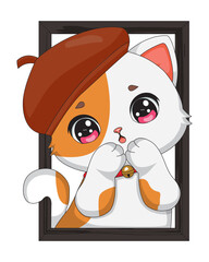 Artist Cat Painting Peeking From Frame Window Kitten Vector