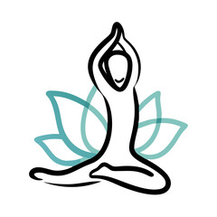 Yoga Pose Silhouette Practicing Meditation Against Leaf Background  