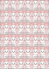 Obraz premium Doodle Rabbit Easter Fabric Wrapping Paper Vector