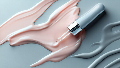 Naklejka premium Cosmetic serum drips from a pipette on a gray