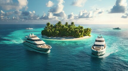 Luxurious Boat Cruise Encircling a Serene Tropical Island
