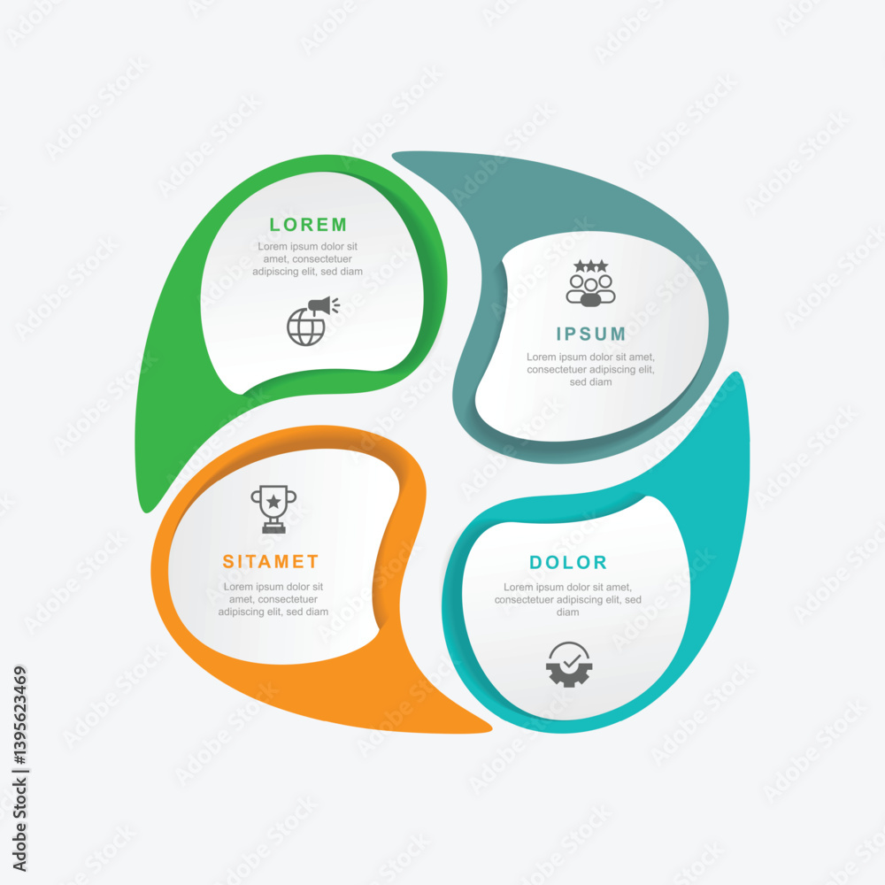 Poster 4 step infographic template on the circle concept suitable for business information and web presenta