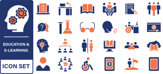 Fototapeta premium online education and e-learning line icons. Distance learning collection outline icons collection.