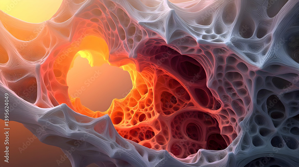 Poster abstract geometric cellular structure with glowing light