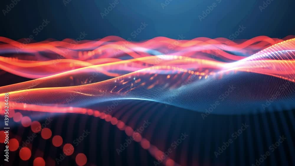 Poster vibrant abstract digital waves create mesmerizing visual effects with flowing lines in red, blue, an