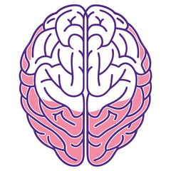 Brain Icon with Pink Accents and Purple Outline on Transparent Background Design