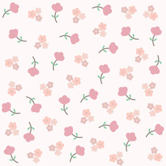 Tulip vector pattern, seamless repeating background, flat illustration. Pastel flower pattern with icons, floral wallpaper design for cards, fabric, wrapping, textiles, wallpaper, and stationery.