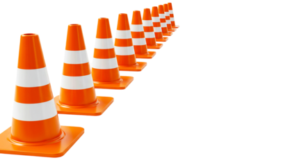 Orange traffic cones safety construction road work warning sign caution alert hazard barrier street cone row line