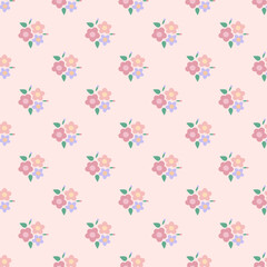 Cute floral seamless pattern with flowers and branches. Wildflower vector illustration in spring or summer. Elegant template for fabric, wallpaper, stationery, wrapping, card, and phone cases.