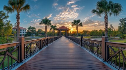Sunrise over park gazebo