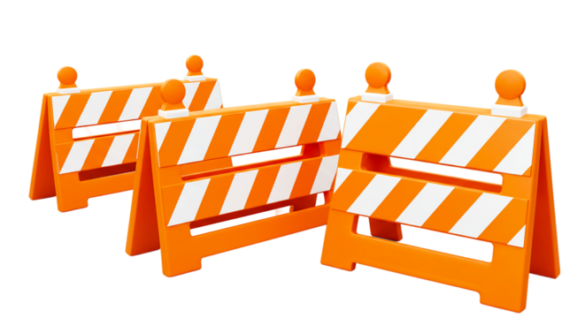Orange construction barricade safety road work warning sign traffic block striped barrier caution street hazard 100