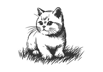 British Shorthair Cat Hand Drawn Illustration Sketch Vector Isolated for Graphic Resource