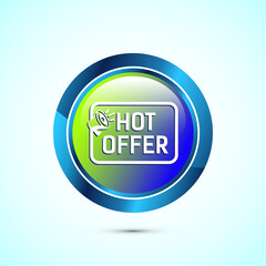 Hot offer icon design illustration. Hot sale, Hot offer label sign symbol, Glossy round button design