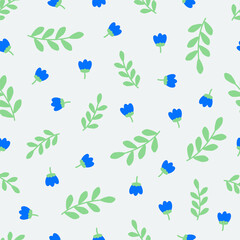 Tulip vector pattern, seamless repeating background, flat illustration. Pastel flower pattern with icons, floral wallpaper design for cards, fabric, wrapping, textiles, wallpaper, and stationery.