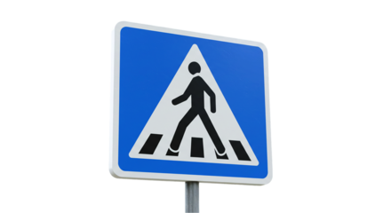 Pedestrian crosswalk sign blue traffic street safety walking zone road crossing walkway symbol regulation