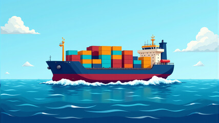 Colorful Cargo Ship Sailing on the Ocean