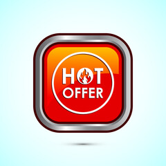 Hot offer icon design illustration. Hot sale, Hot offer label sign symbol, Orange color square button design