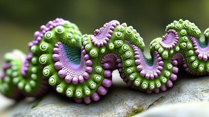 Fractal formation on rock, green, pink, spiral shape, organic, macro detail, nature background