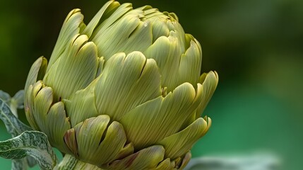 Close-up Detailed Artichoke Bud Green Plant