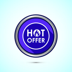 Hot offer icon design illustration. Hot sale, Hot offer label sign symbol, Blue color shadow button design
