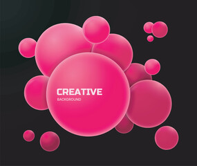 Pink glossy spheres on black background. Vector illustration